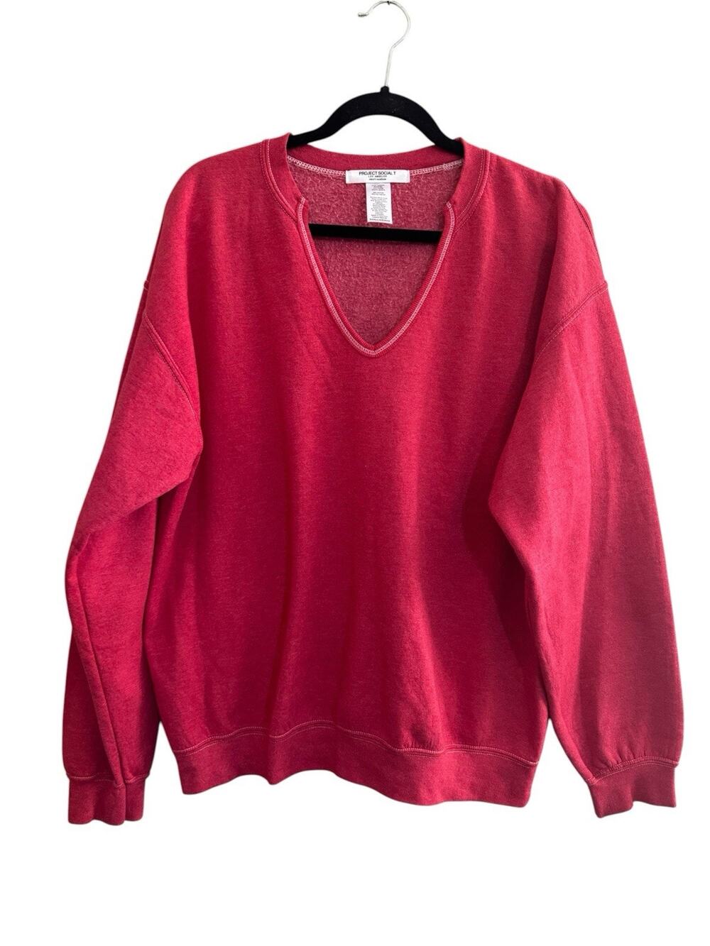 Project Social Womens Small Medium Red Sweatshirt VNeck Drop Shoulder #NE